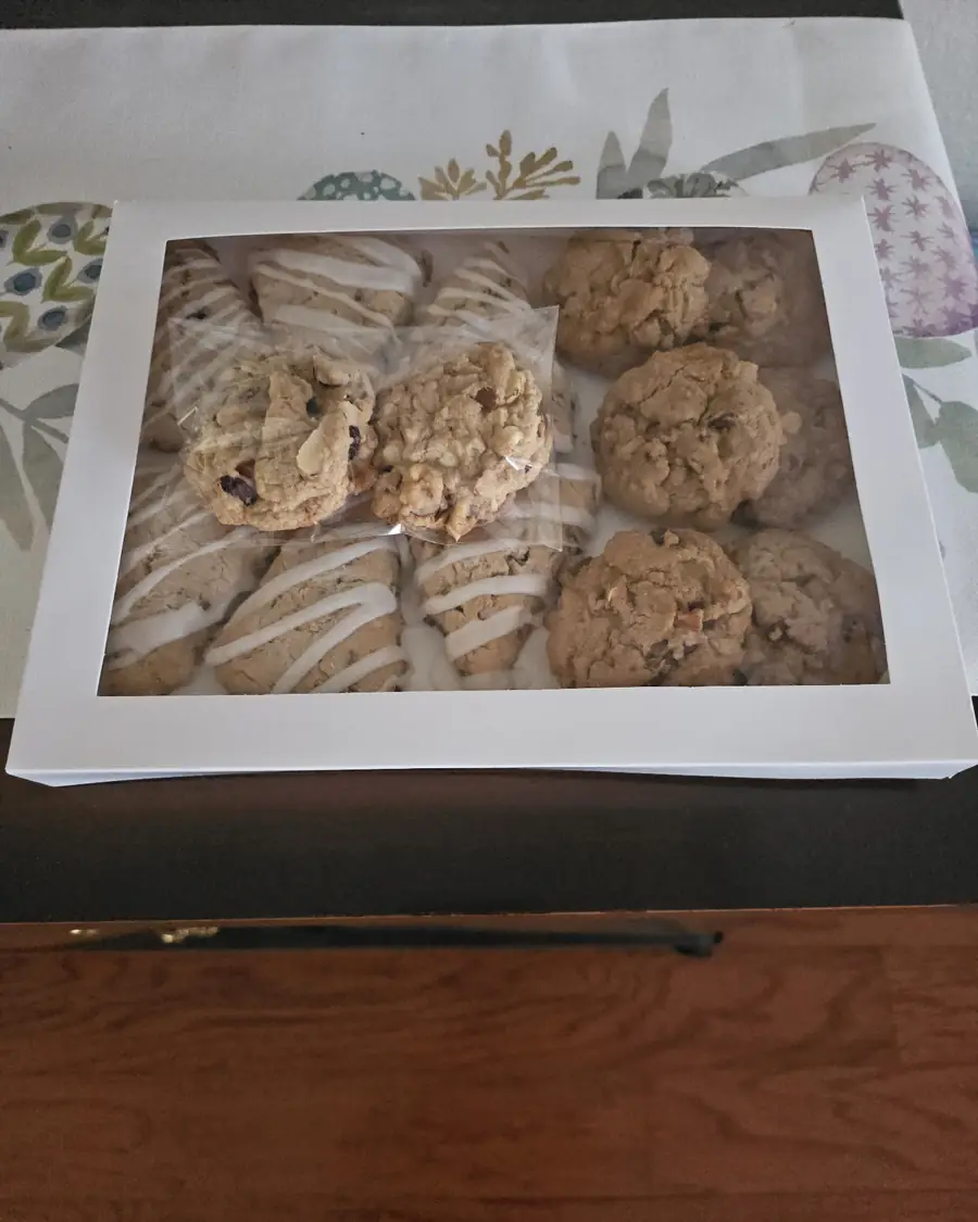Gift box of glazed scones and assorted cookies